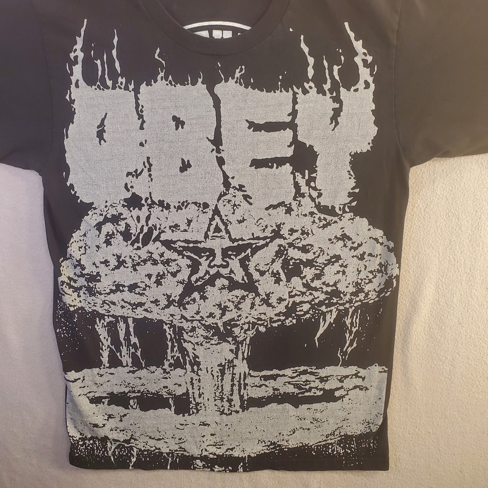 Obey Mens Black Ghoulies Ritual Services Mushroom Cloud Graphic T-Shirt Medium - Picture 2 of 6